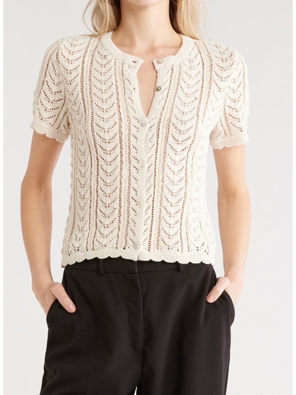 25. Jason Wu • NWT Crewneck Short-Sleeve Pointelle Knit Top - Cream